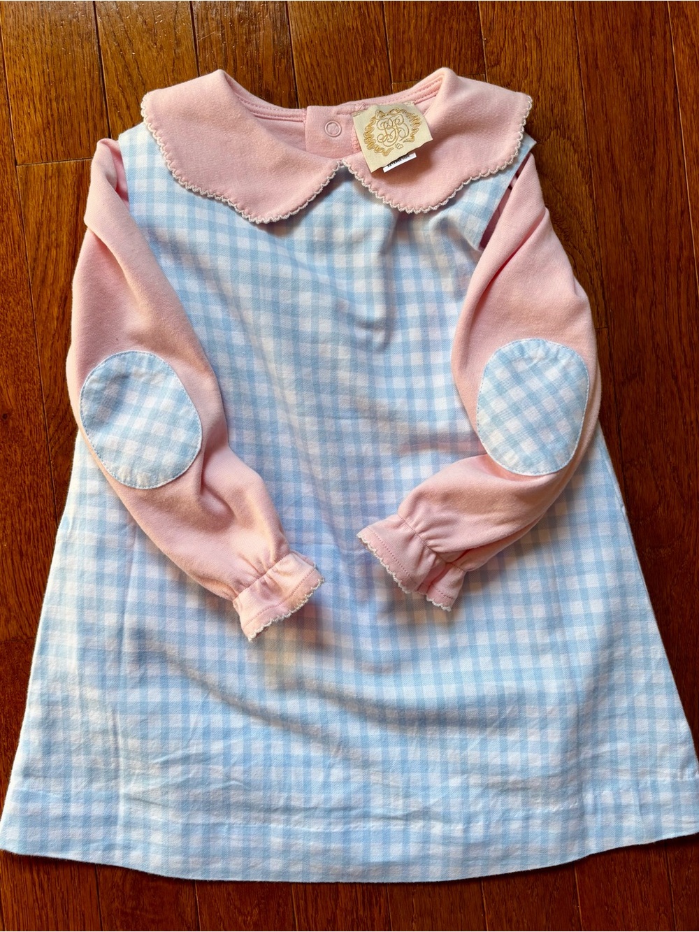 The Beaufort Bonnet Company Pink Collared Top with Gingham Blue Jumper